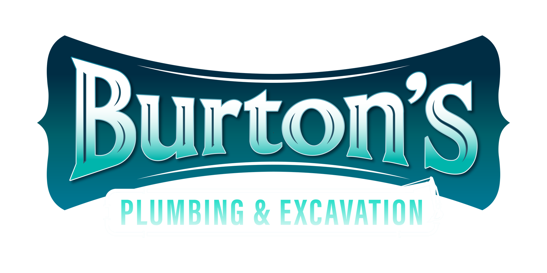 Logo for Burton's Plumbing, featuring cartoon people: man with wrench, woman with shovel. Pink and red circle behind them.