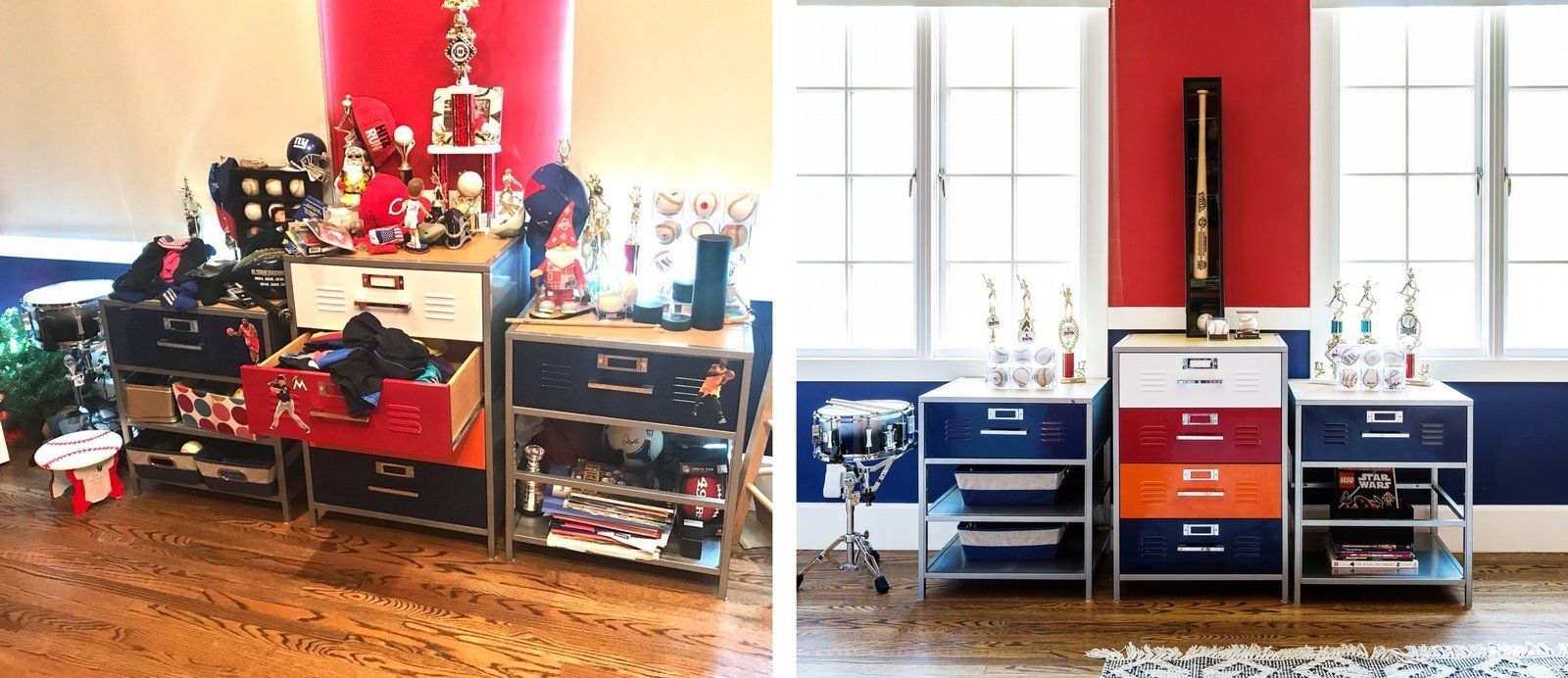 A before and after photo of a child 's bedroom