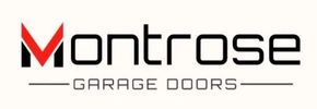 Logo for "Montrose Garage Doors" with a stylized red and black "M" emblem and black text on a white background.