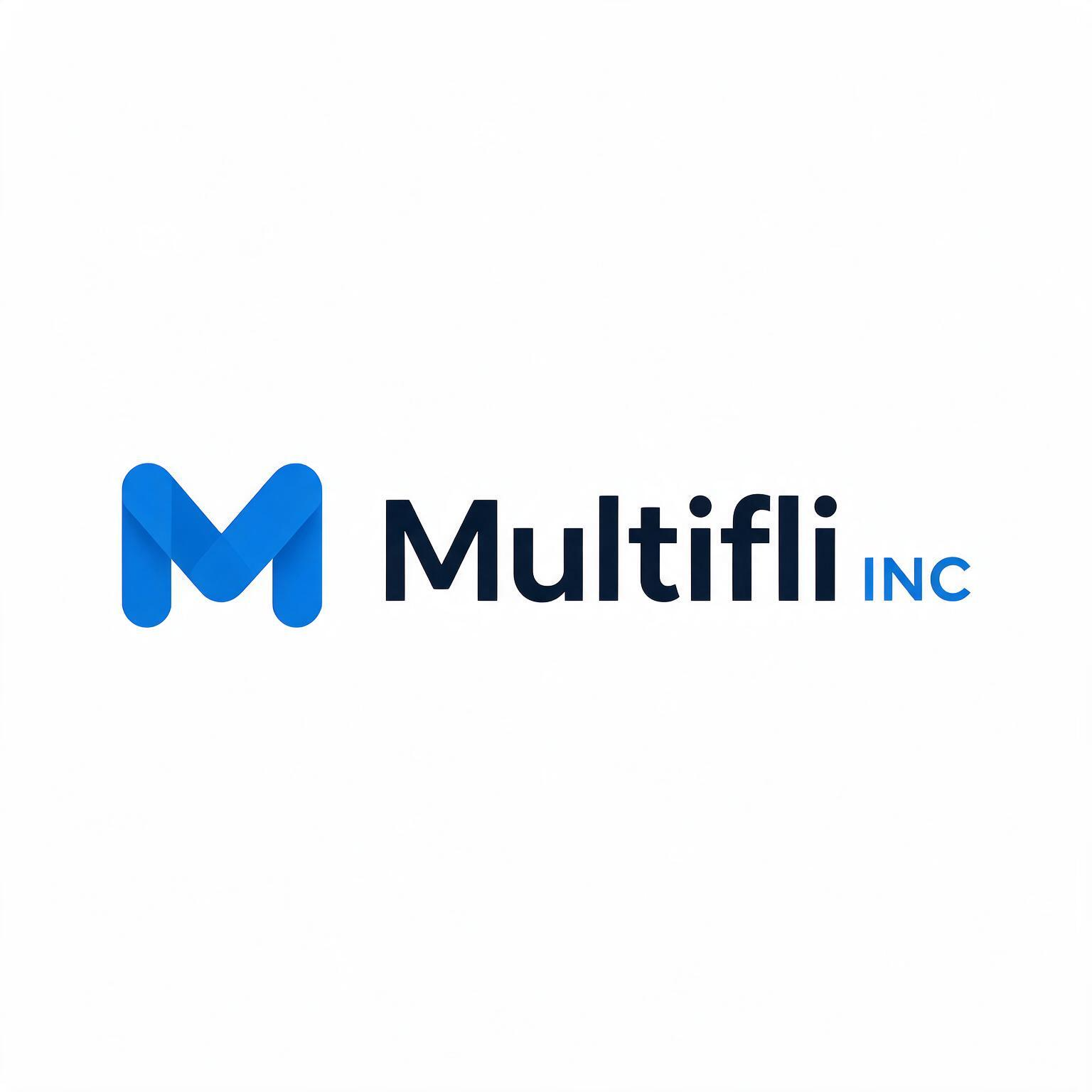 Multifli Multifli Inc logo with a blue “M” icon and navy text on a white background