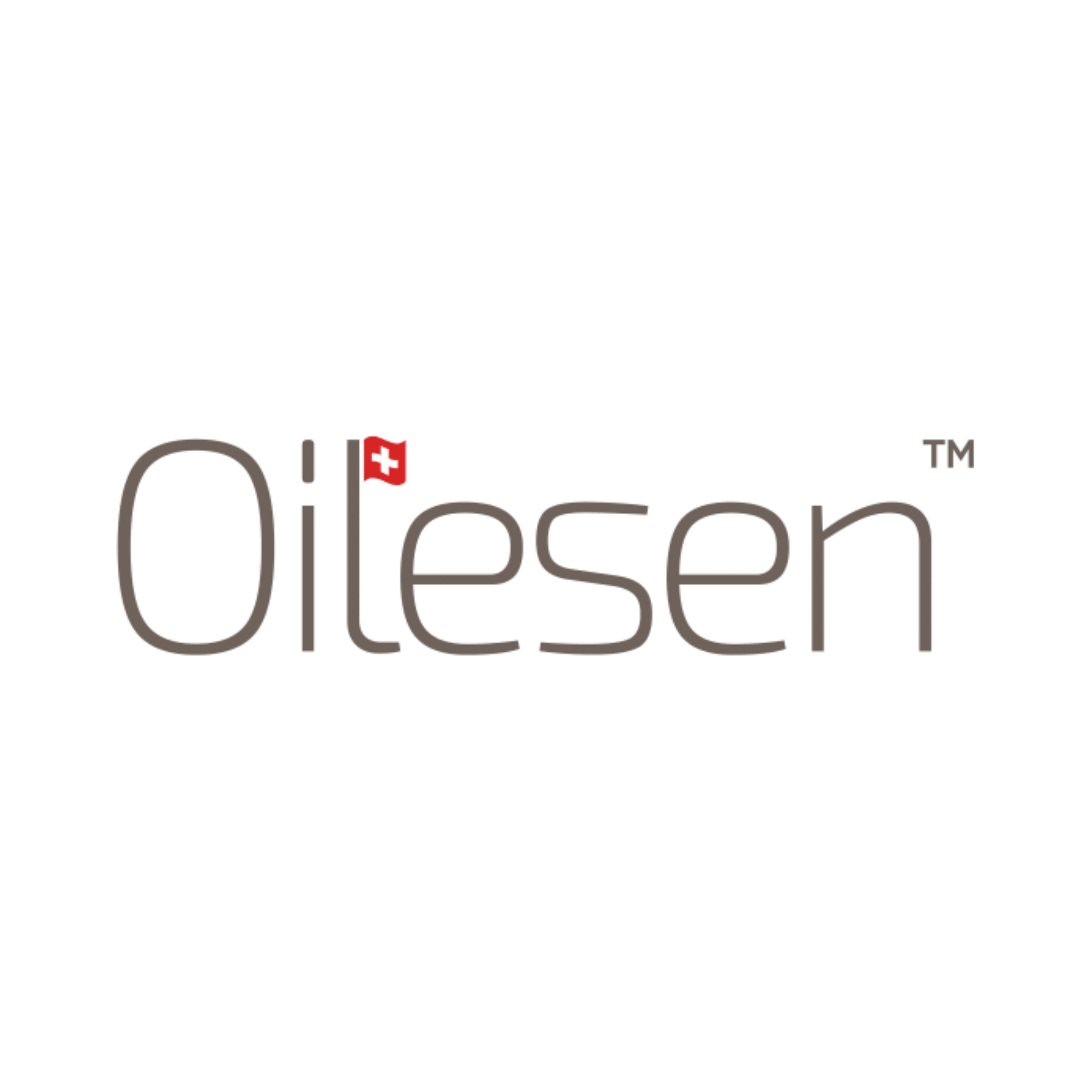 Olesen logo in gray with a small red Swiss flag icon