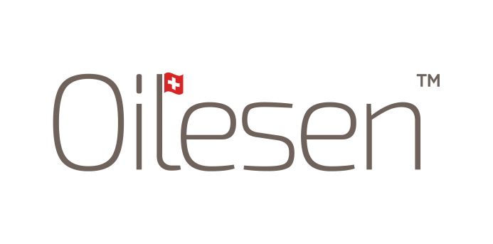 Olesen logo with gray text and a small red Swiss flag icon