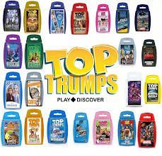Top Trumps Play & Discover logo surrounded by colorful card game packs on a white background