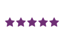 Five purple stars in a row on a white background
