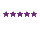 Five purple stars in a row on a white background