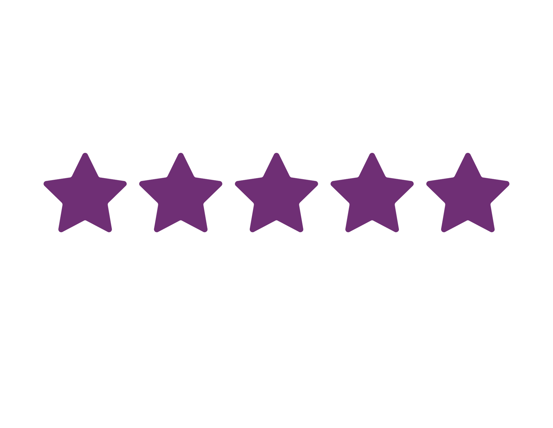Five purple stars in a row on a white background