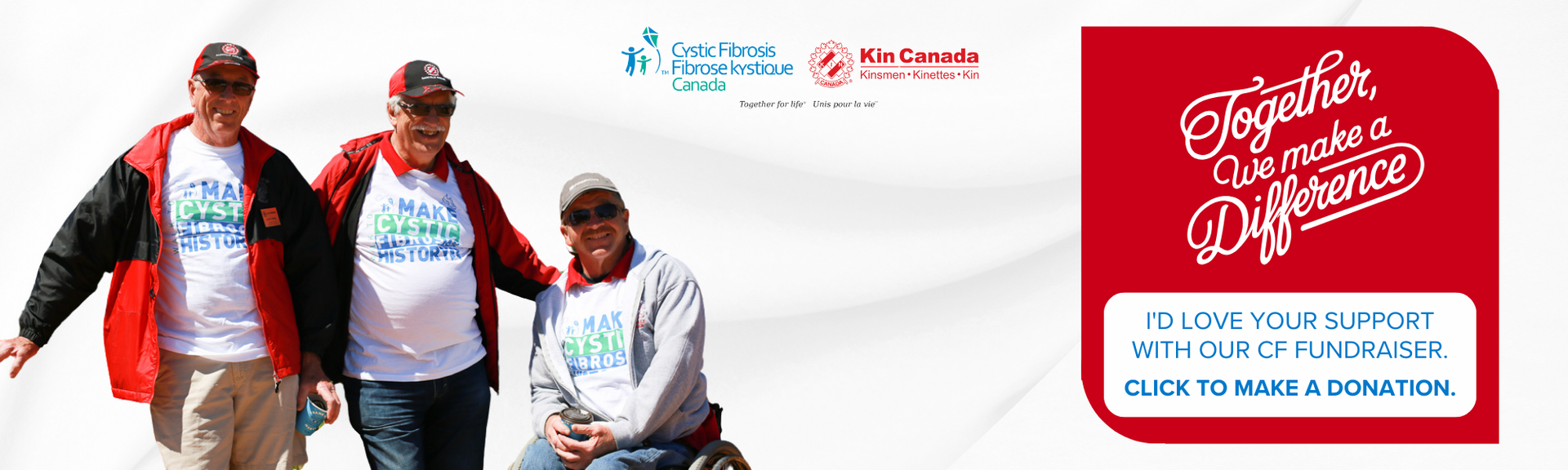 LinkedIN banner image of three Kin volunteering on Walk Day