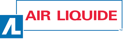 A blue and white logo for air liquide