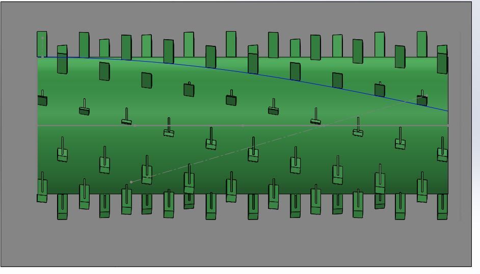 A green object with a lot of squares on it