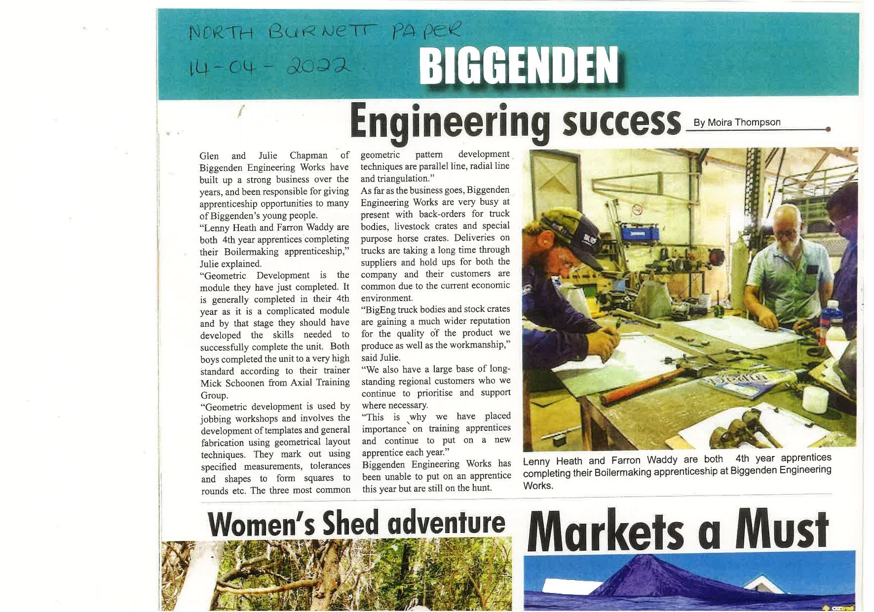 A newspaper article about bigenden engineering success