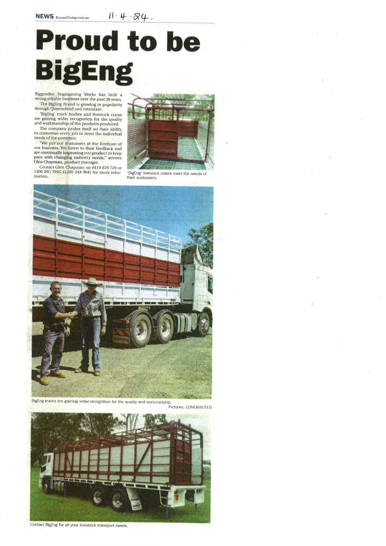 A newspaper article titled proud to be bigeng