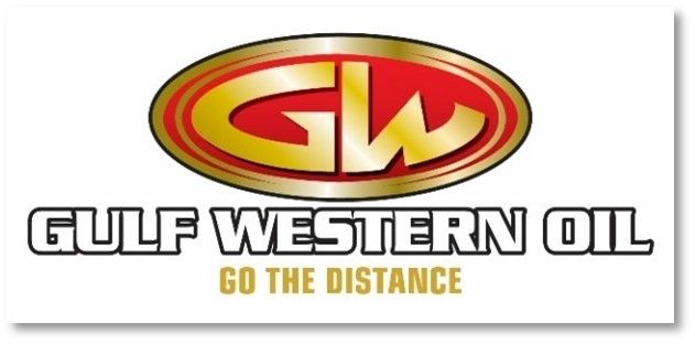 A logo for gulf western oil go the distance