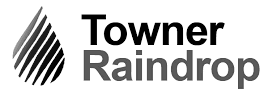 The logo for towner raindrop is black and white