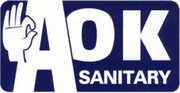 A ok sanitary logo with a hand giving an ok sign