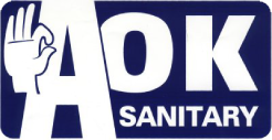 A ok sanitary logo with a hand giving an ok sign