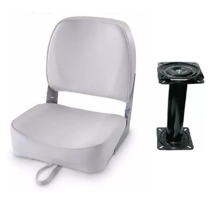 Un asiento blanco y un pedestal negro sobre un fondo blanco