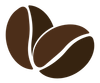 Two brown coffee beans, overlapping.