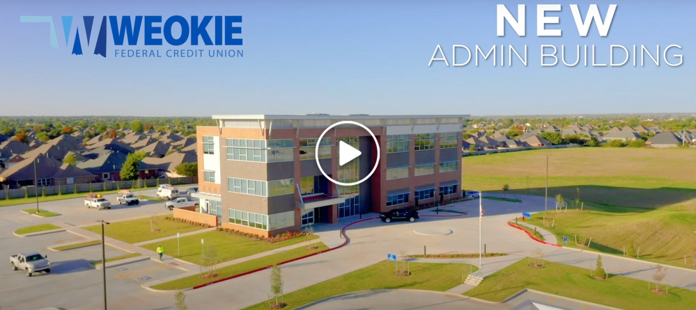 An aerial view of a new admin building in a residential area.