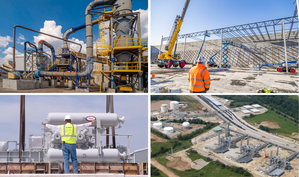 A collage of four pictures of a construction site.