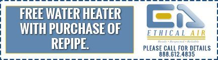 A coupon for a free water heater with purchase of repipe