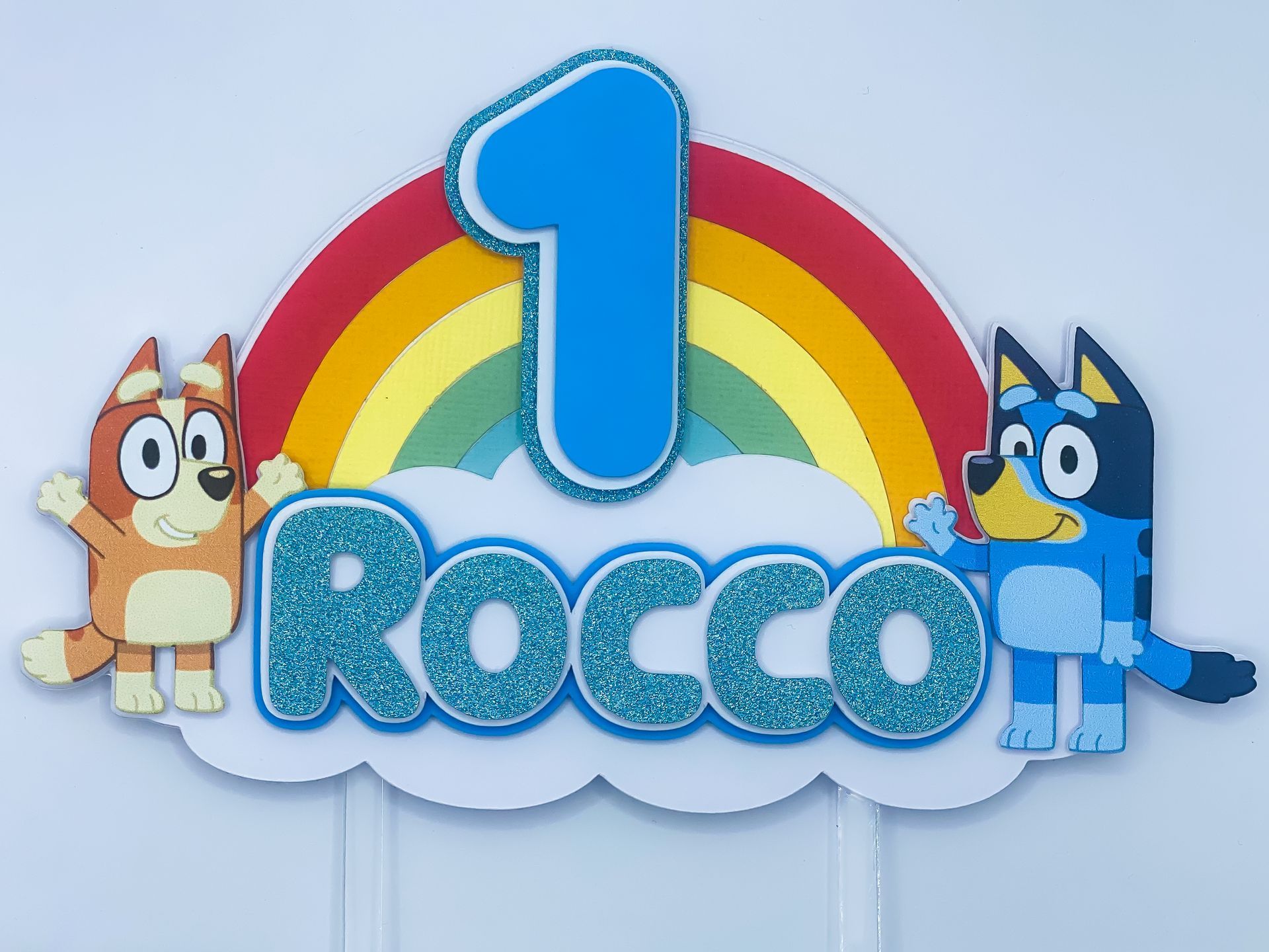 Bluey Inspired First Birthday Rainbow Cake Topper