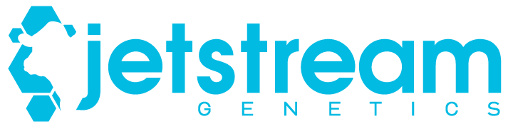The logo for jetstream genetics is blue and white