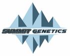 A logo for summit genetics with a mountain in the background