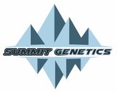 A logo for summit genetics with a mountain in the background