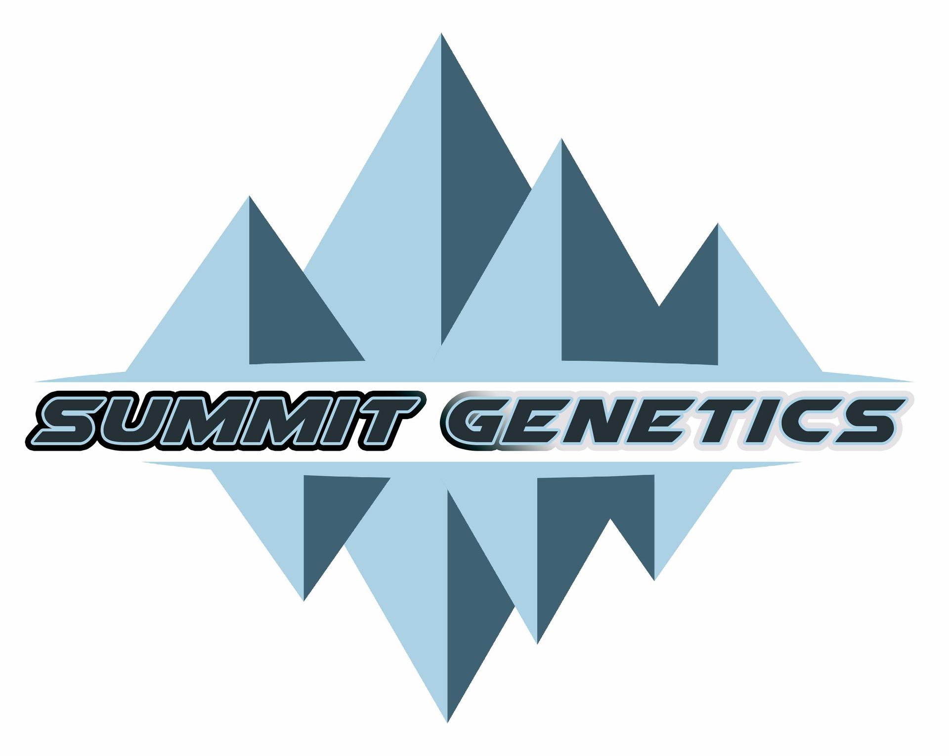 A logo for summit genetics with a mountain in the background