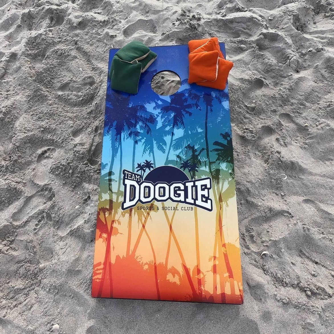A colorful towel with the word doogie on it