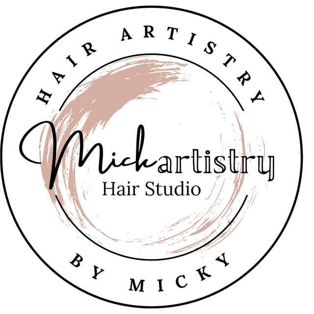 The logo for mich artistry hair studio by micky