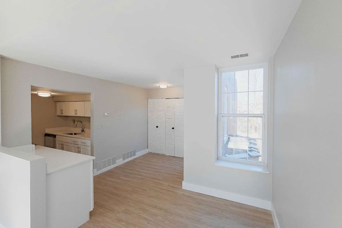 There is a large window in the middle of the room.