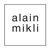 Il logo di alain mikli è in un quadrato su sfondo bianco.