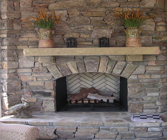 Tennessee Fieldstone with Tennessee Crab Orchard mantel