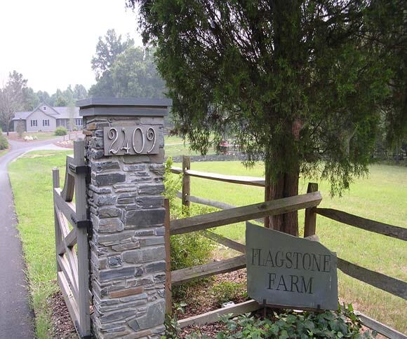 Davidson County Building Stone with Nor-Carla Bluestone Column Caps and Sign