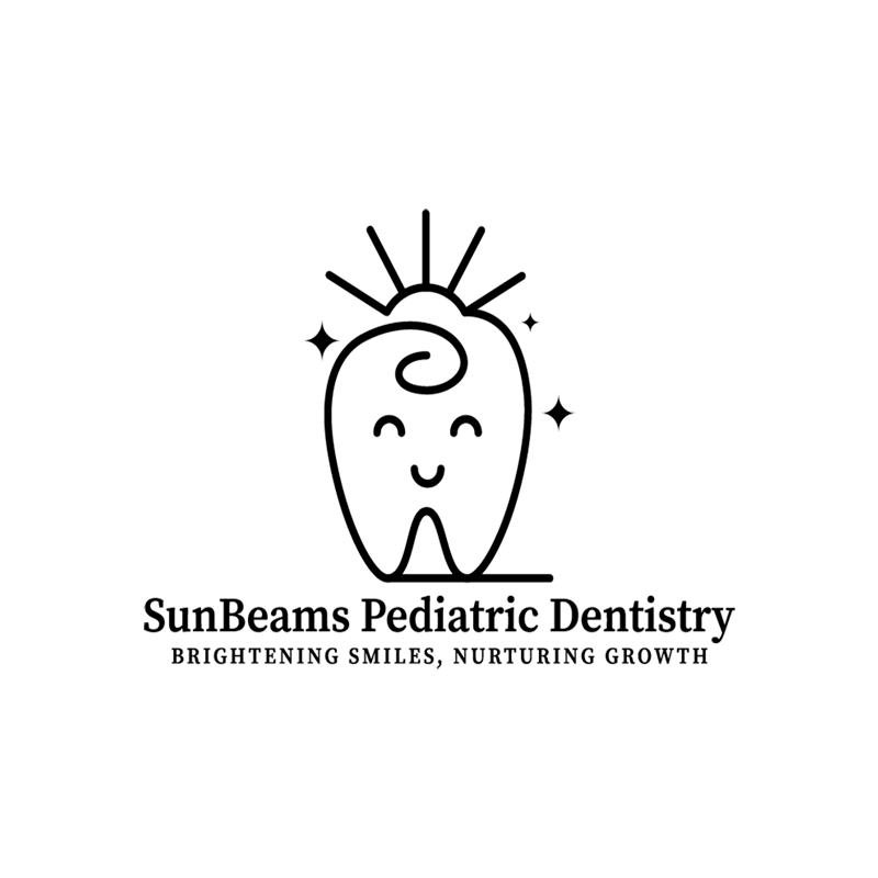 A logo for a pediatric dentistry with a tooth with a face on it.