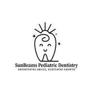 A logo for a pediatric dentistry with a tooth with a face on it.