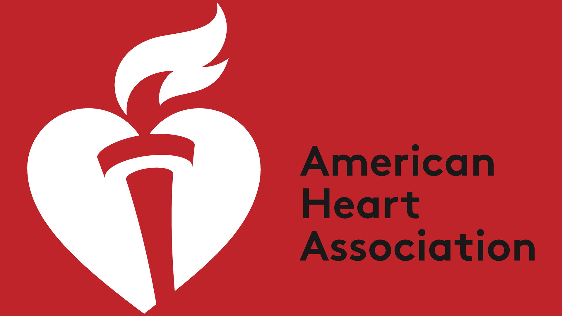 The logo for the american heart association is a white heart with a flame coming out of it.