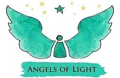 The logo for angels of light is a drawing of an angel with wings and a star.