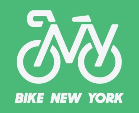 A green and white logo for bike new york
