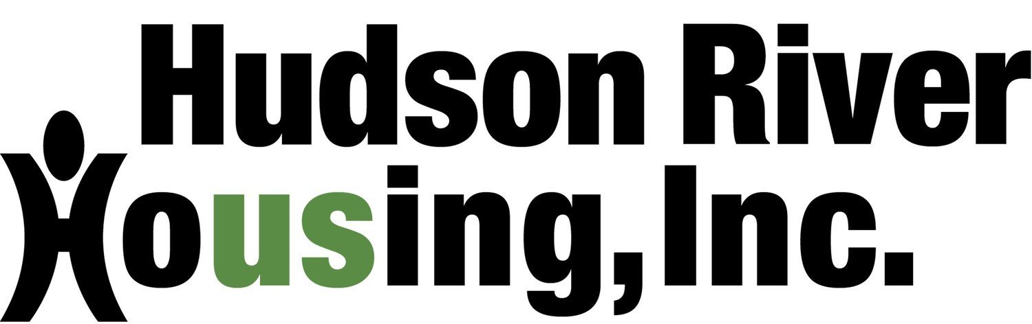 The logo for hudson river housing inc. is black and green.