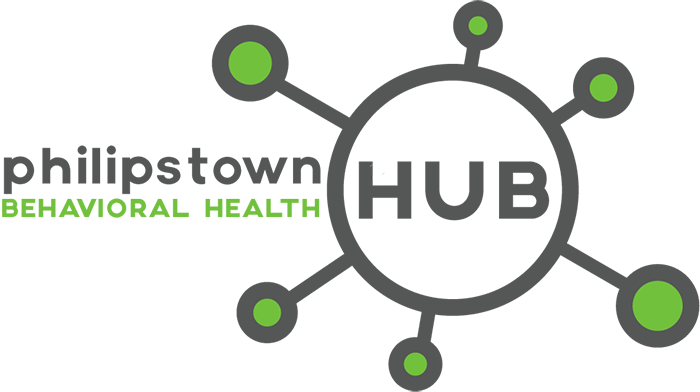 The logo for philipstown hub behavioral health is a circle with green circles around it.