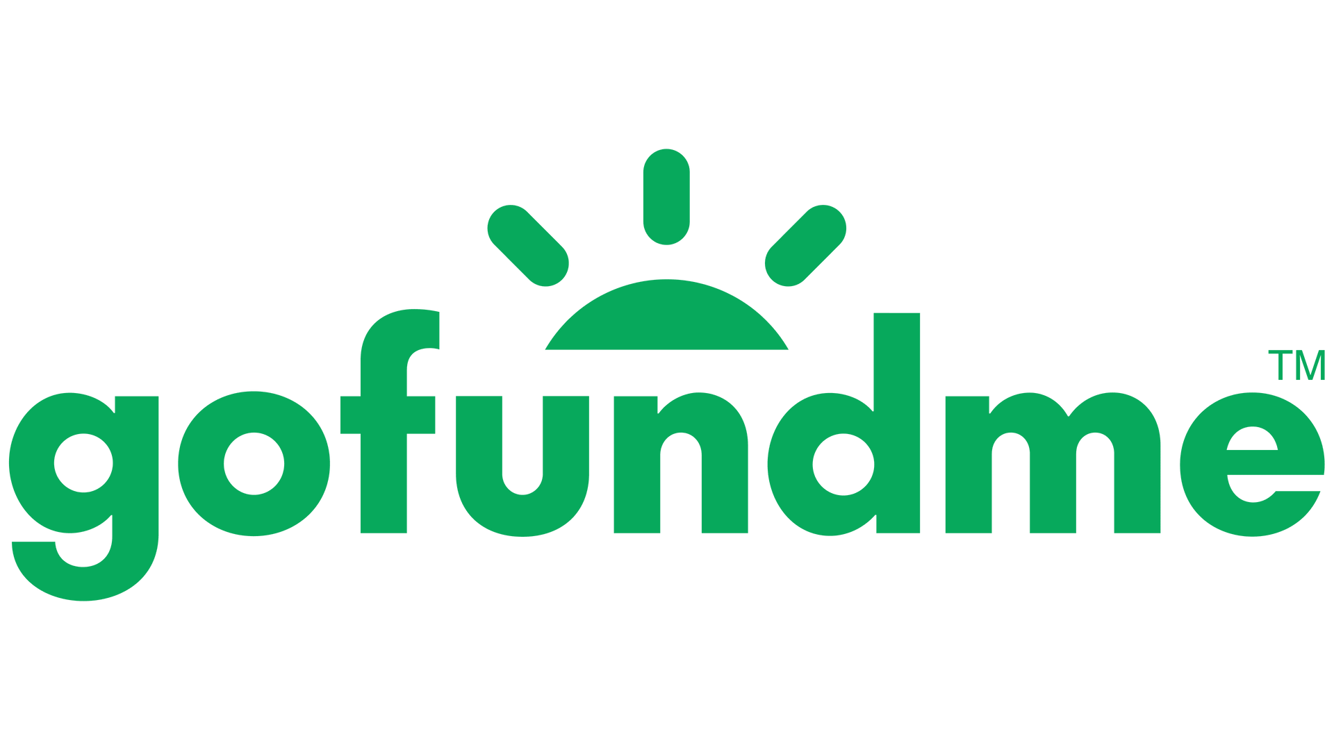 The gofundme logo is green and white with a sun in the middle.