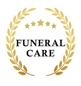 Gold laurel wreath logo with stars and the words “FUNERAL CARE” in black text