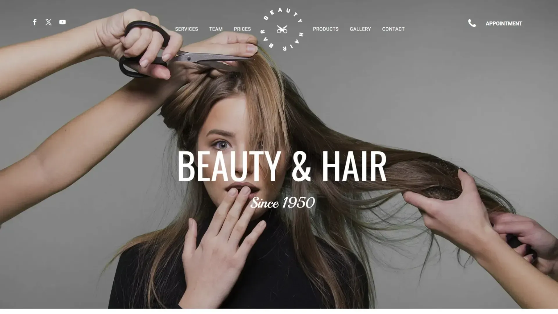 A woman is getting her hair cut at a beauty and hair salon