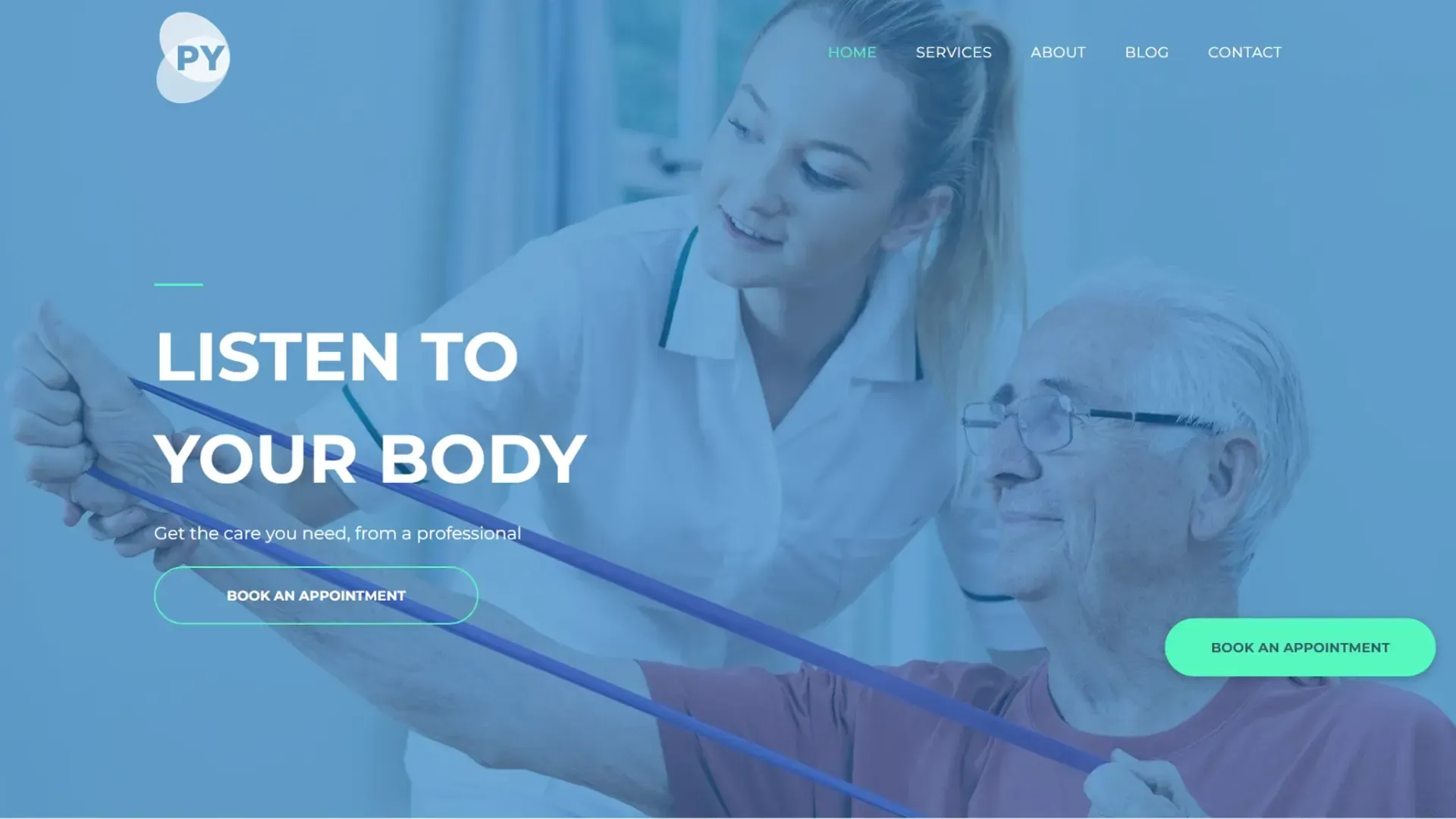 A nurse is helping an elderly man with a resistance band.