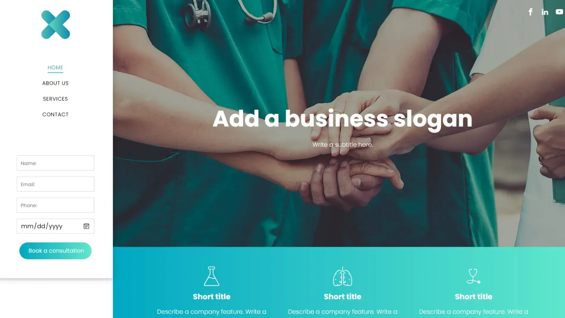 A group of doctors are putting their hands together.