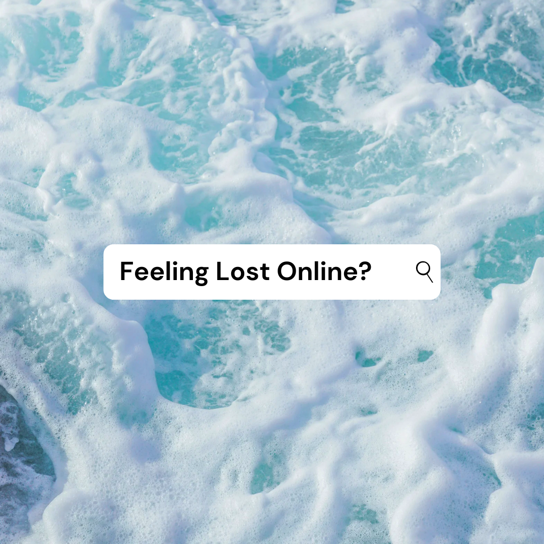 A picture of the ocean with a search bar that says feeling lost online