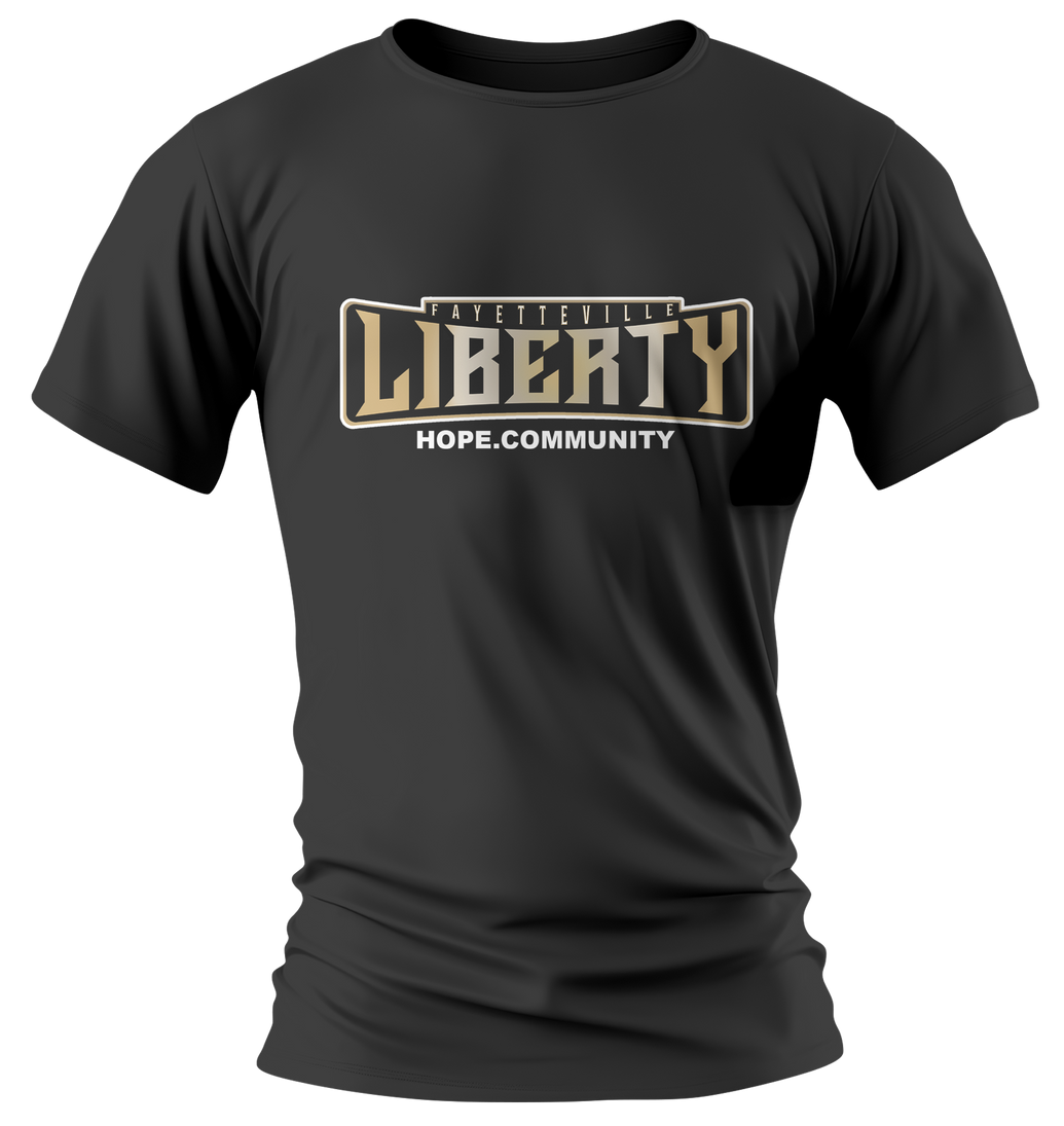 A black t-shirt with the word liberty on it