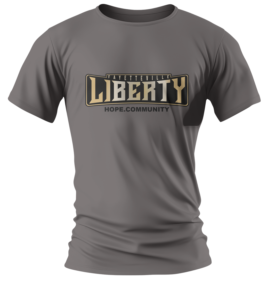 A grey t-shirt with the word liberty on it